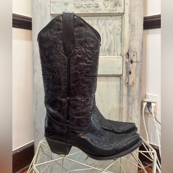 Corral Women's Circle G Cross Black Crackle Embroidered Leather Western Boots 9 - Picture 4 of 9